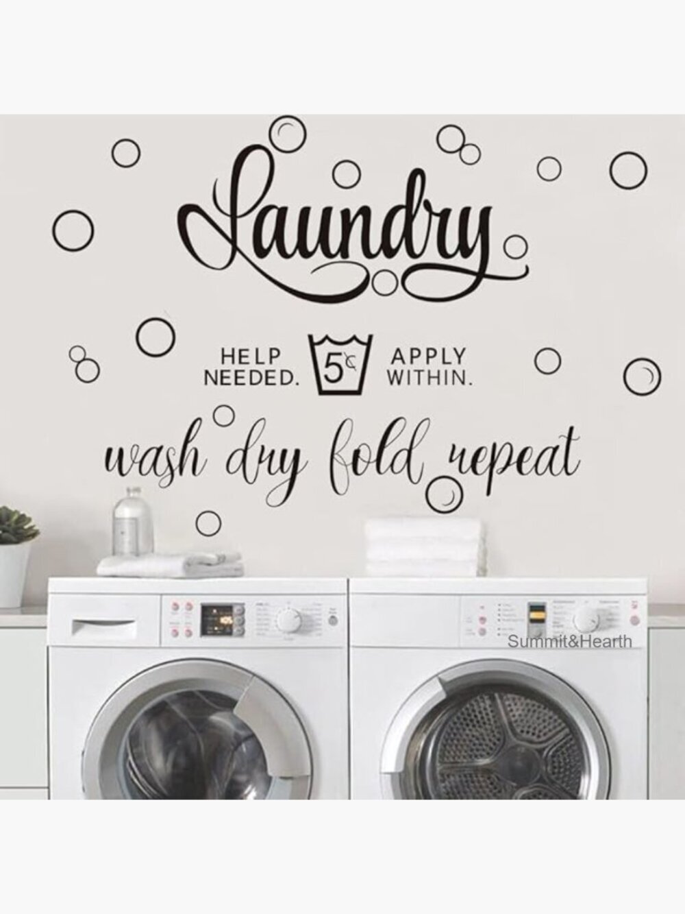 Large Vinyl Wall Decal Laundry Room Decor Wash Dry Fold Repeat Quote
